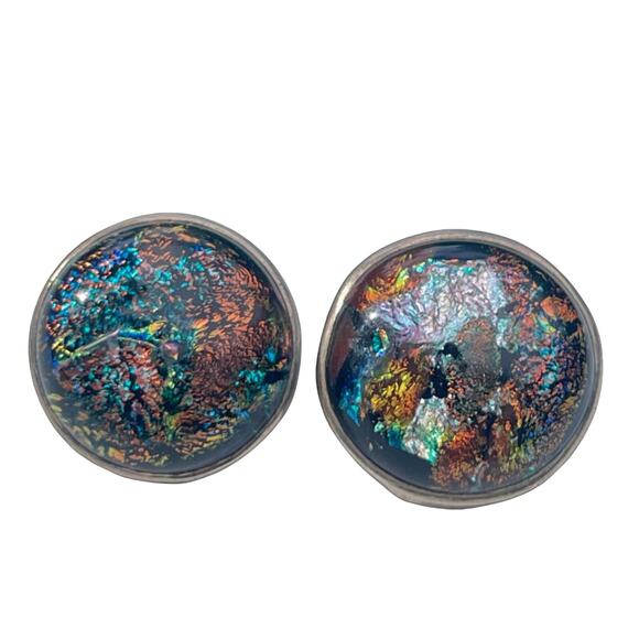 Vintage Foil Glass Sterling Silver Earrings
